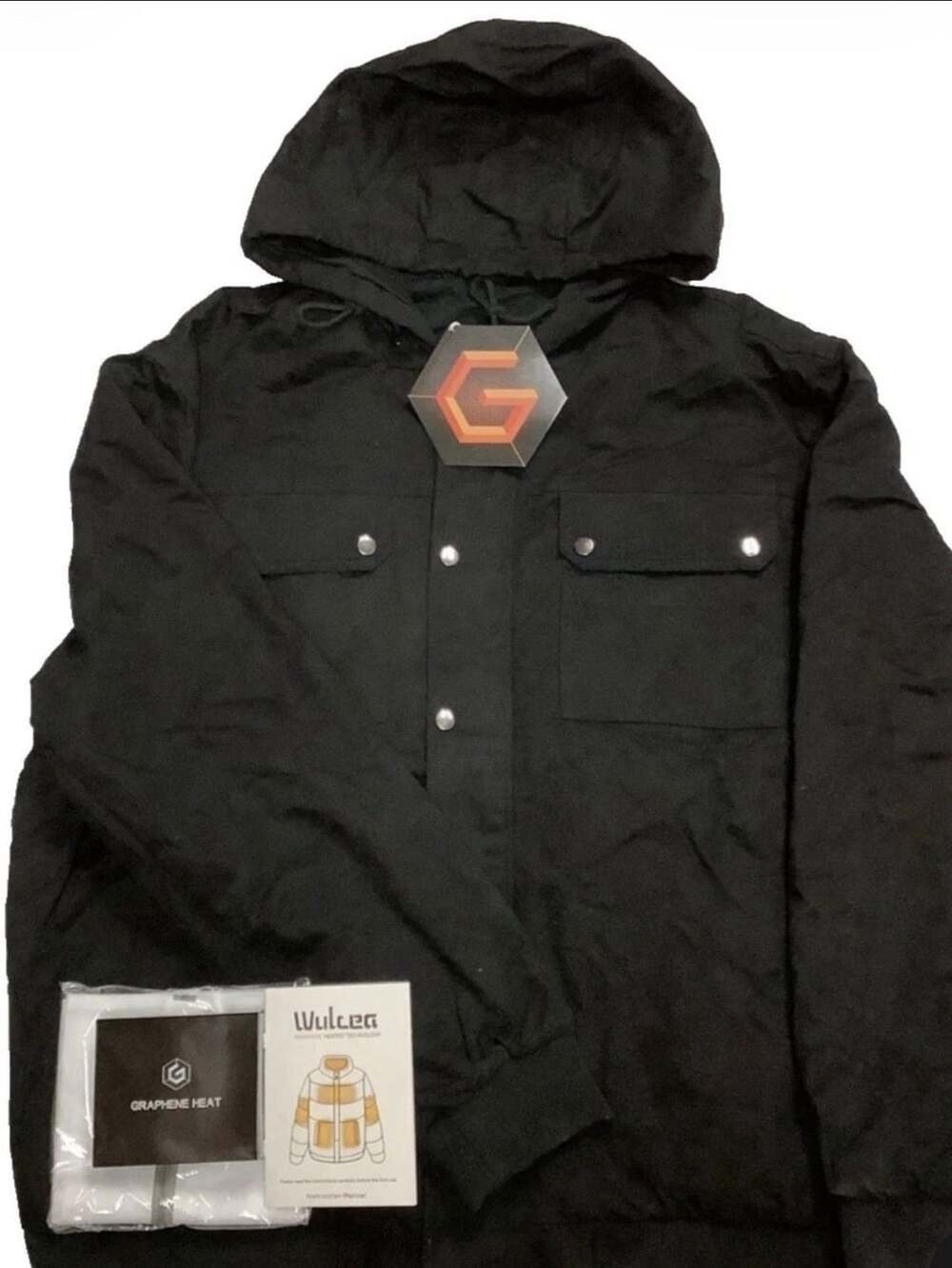 Wulcea Graphene Heated Jacket Size 4XL Black Hooded Utility Work